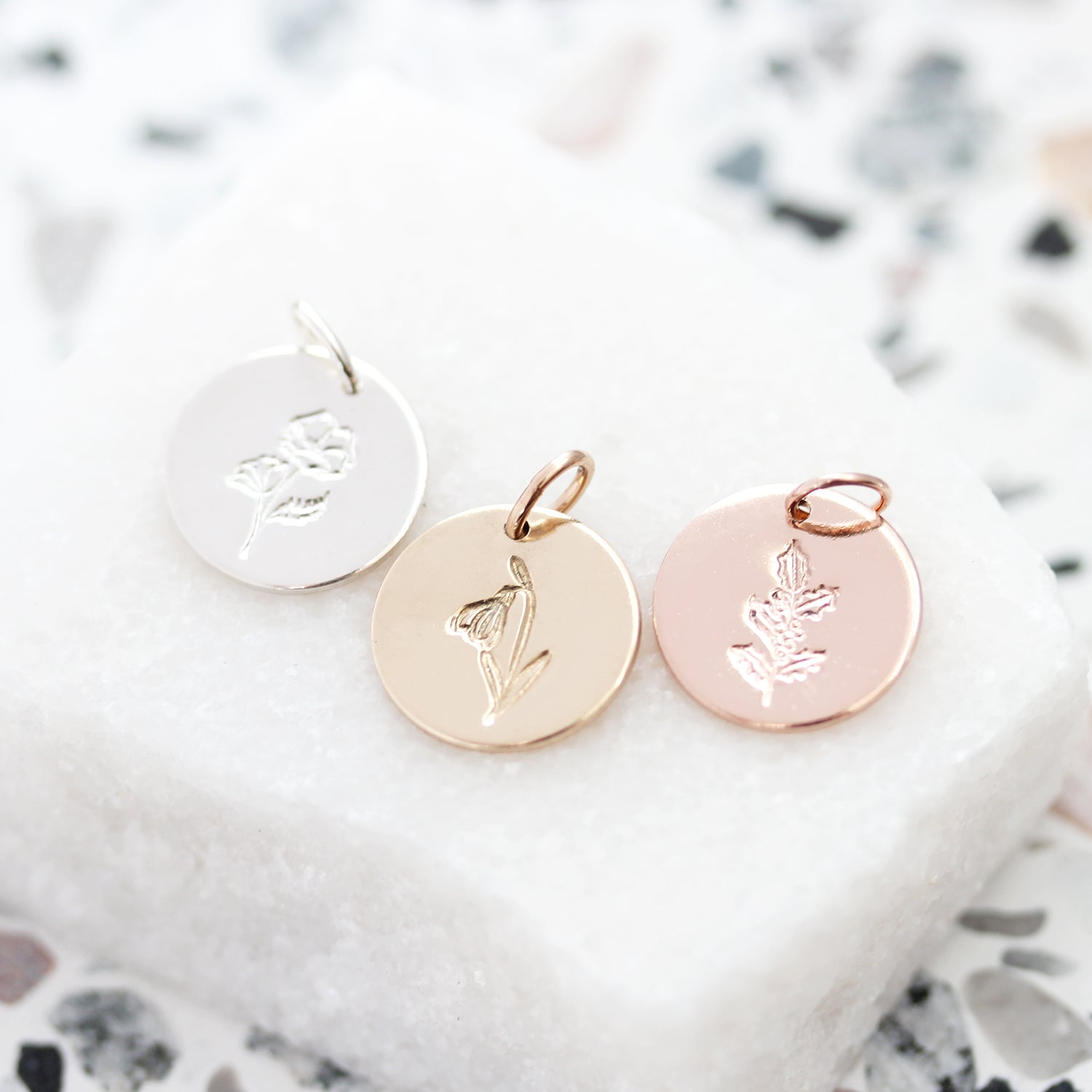Birth flower pendant on stem