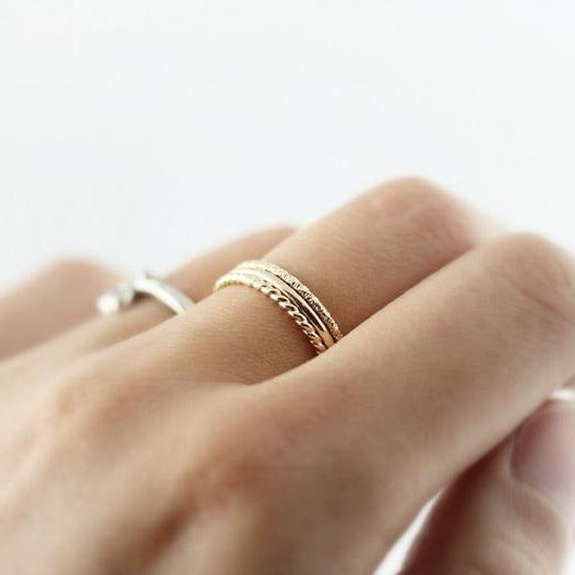 Set of 3 Textured Rings - Twisted, Smooth and Crinkled