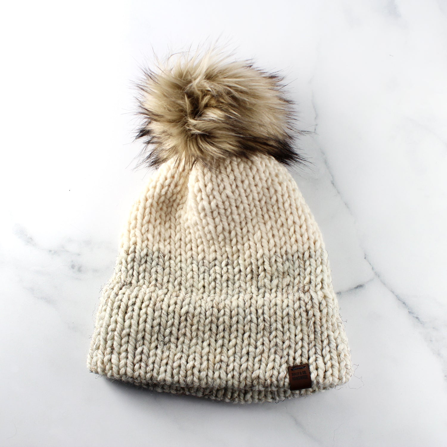 Two-tone pompom hat