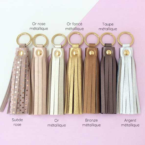 Metallic Leather Fringe Keychain