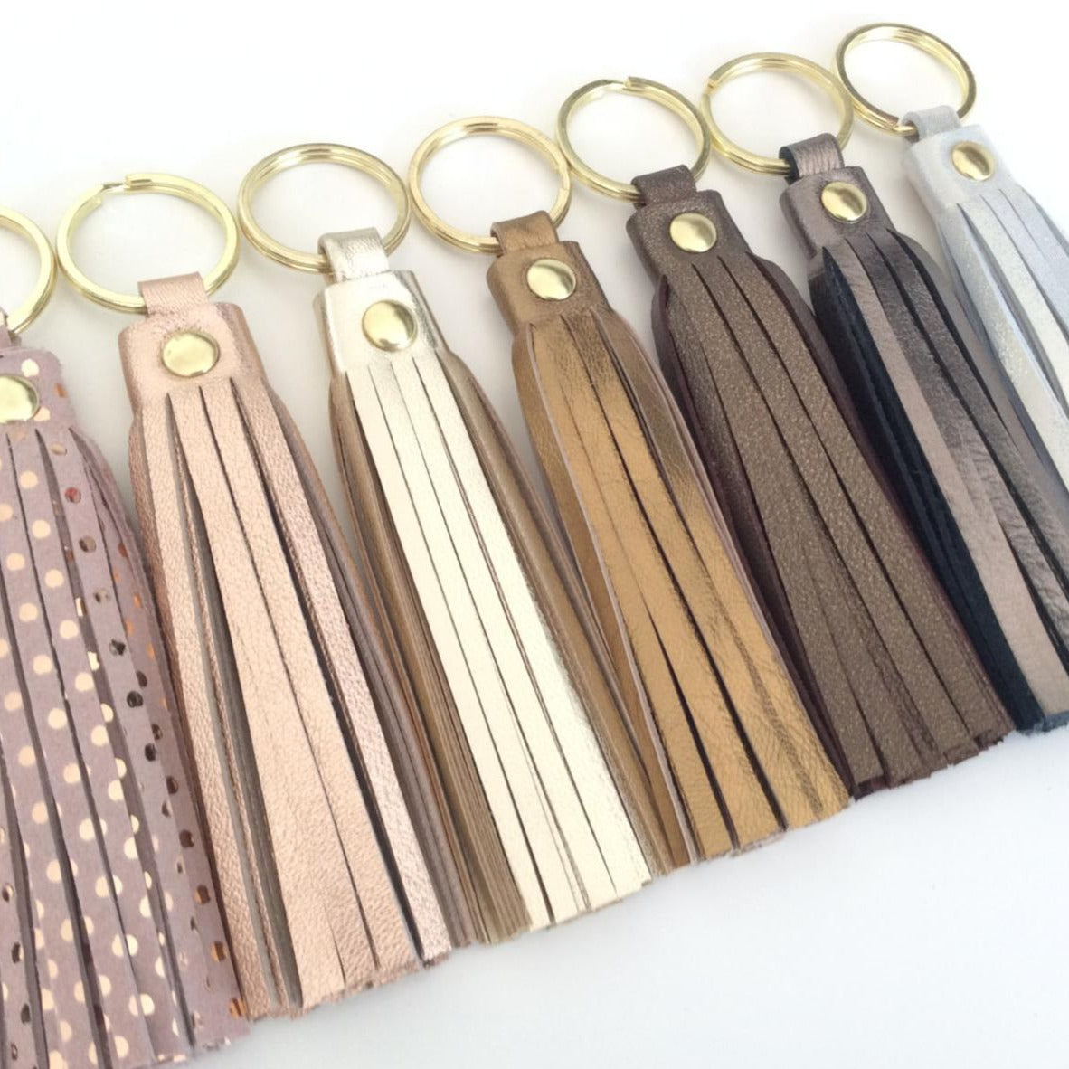 Metallic Leather Fringe Keychain