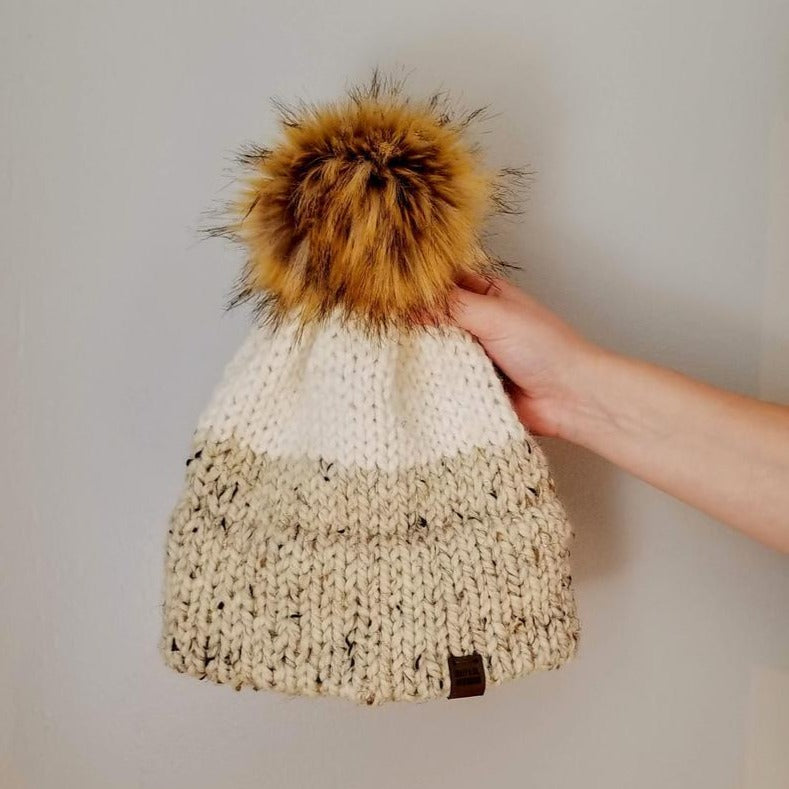 Two-tone pompom hat
