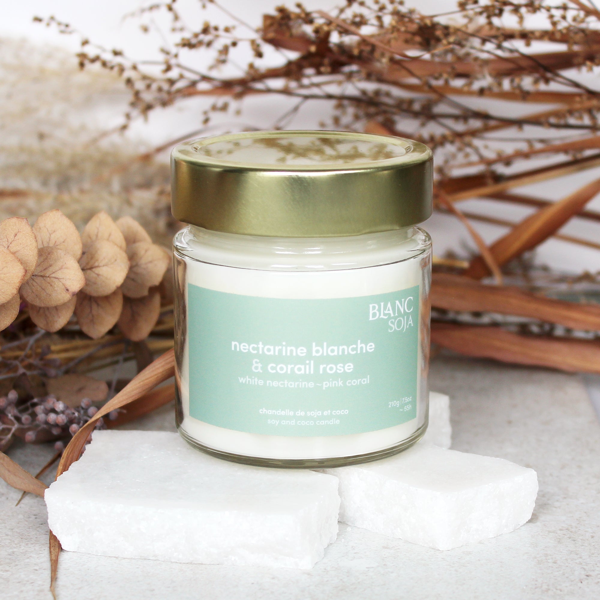 Bougie de soja et coco - Nectarine blanche et corail rose