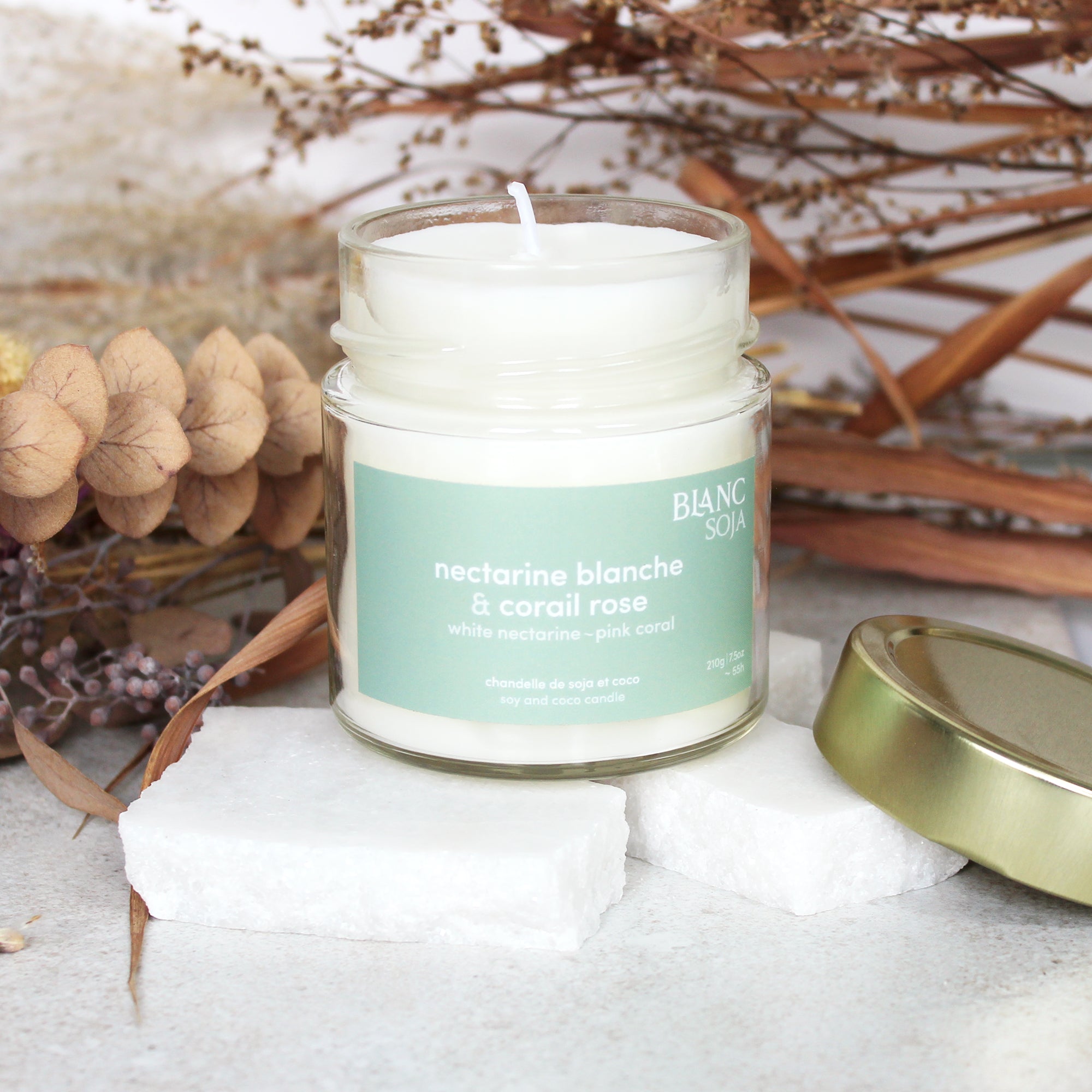 Bougie de soja et coco - Nectarine blanche et corail rose