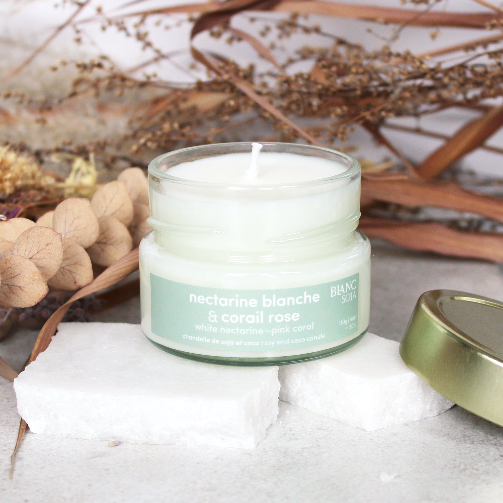 Bougie de soja et coco - Nectarine blanche et corail rose