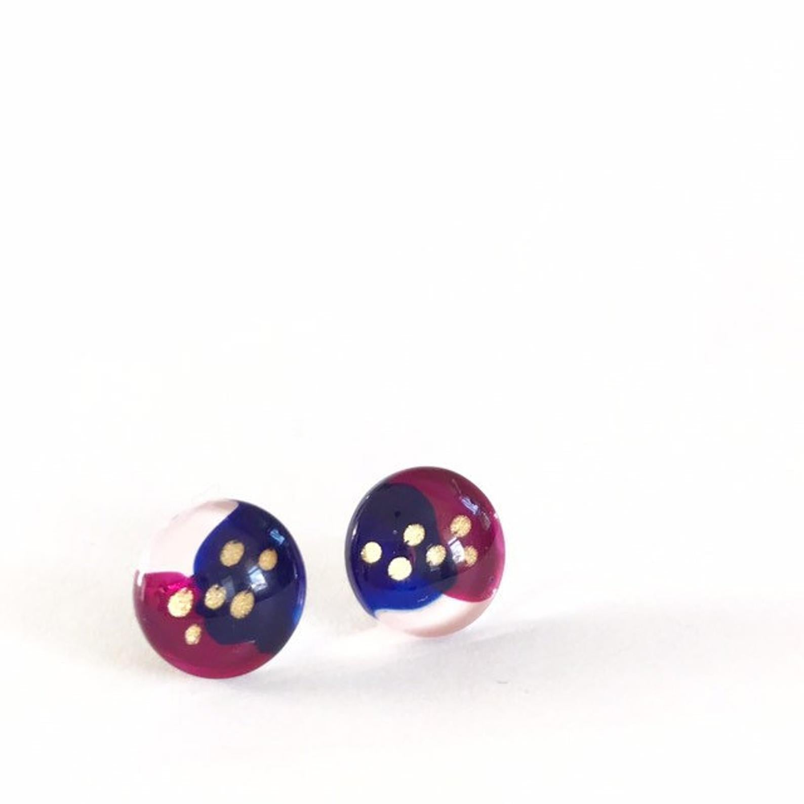 Boucles d&#39;oreilles délicates rose, bleu et or